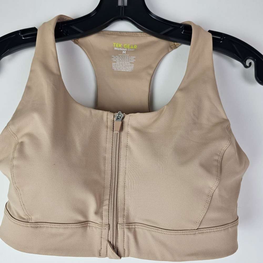 Tek Gear Athletic Bra Zip Front Size Medium Workout Gear 139087 Beige